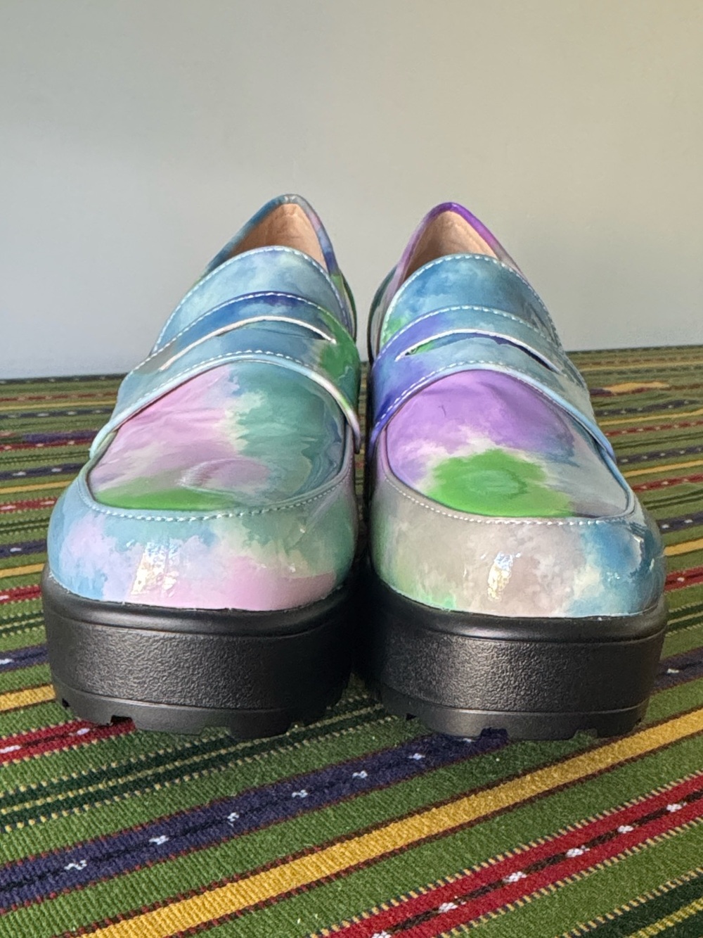 Nasty Gal Vegan Leather Chunky Penny Loafers Pastel Tie Dye Size 7 - Picture 7 of 12